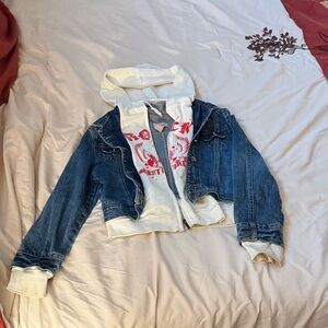 Blue Denim Jacket with White Hoodie